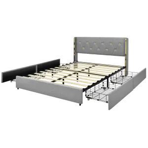 Giantex Upholstered Bed Frame with 4 Drawers bed frame, queen bed