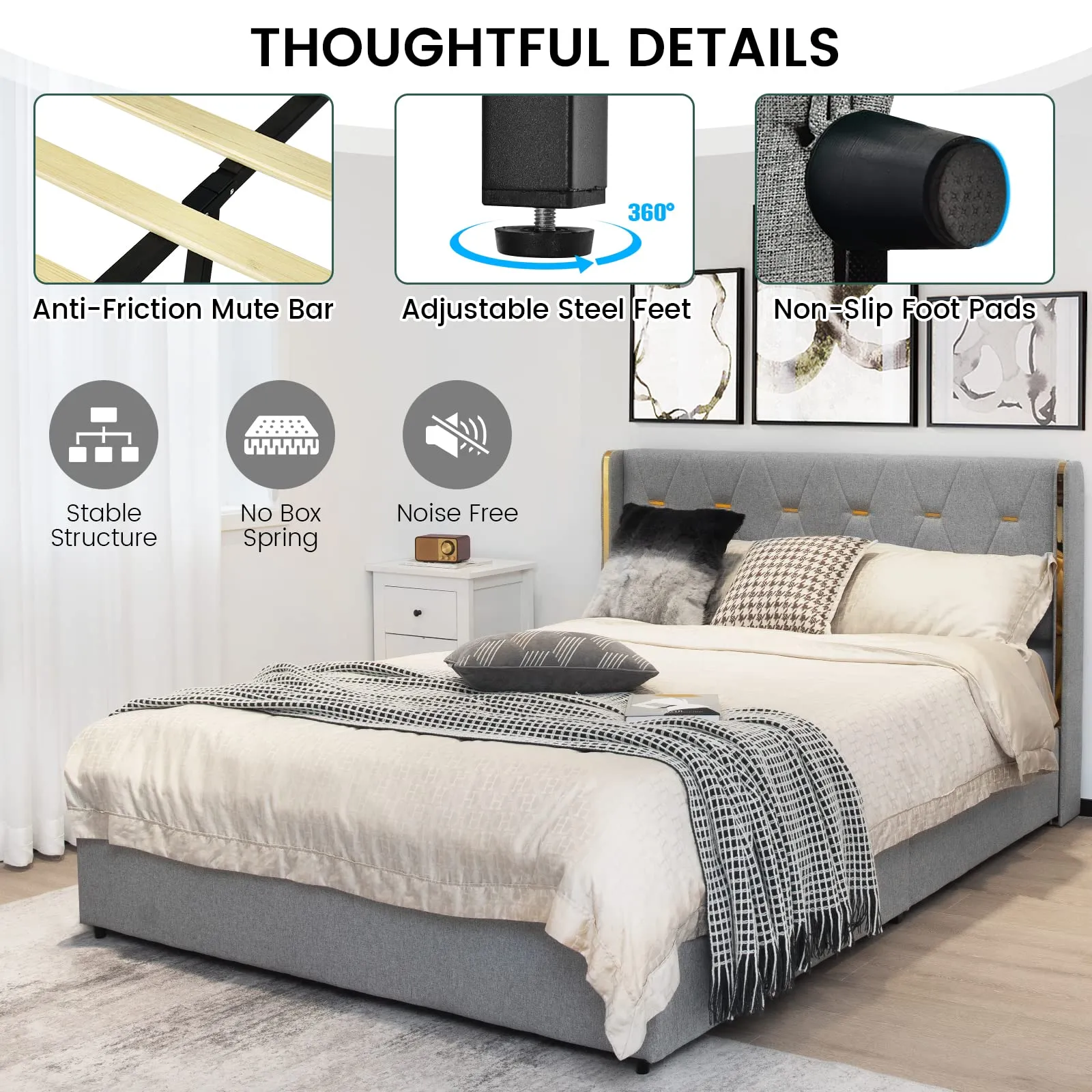 Giantex Upholstered Bed Frame with 4 Drawers