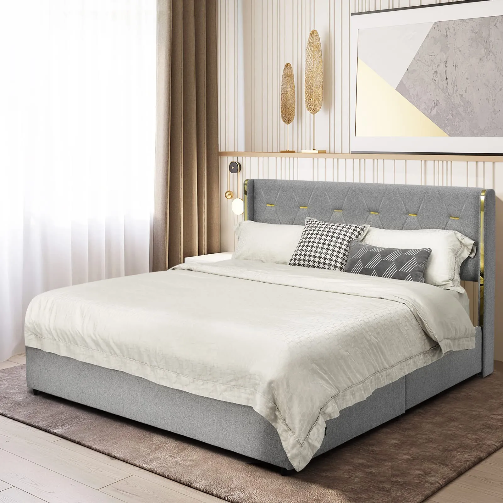 Giantex Upholstered Bed Frame with 4 Drawers