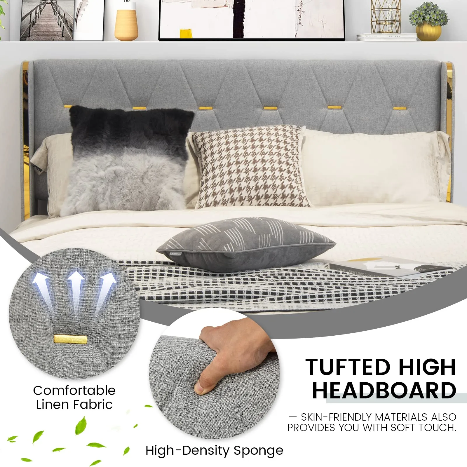 Giantex Upholstered Bed Frame with 4 Drawers