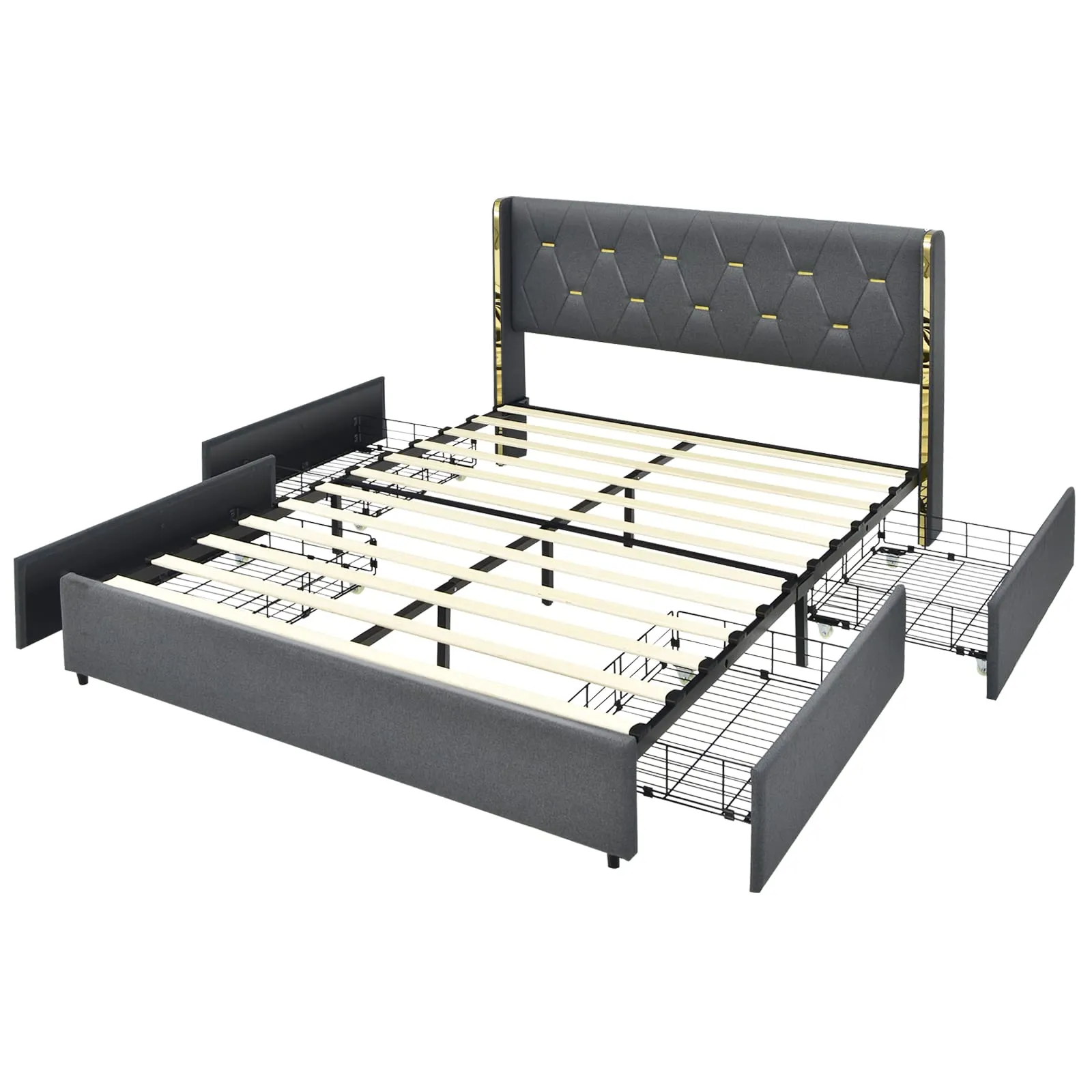 Giantex Upholstered Bed Frame with 4 Drawers