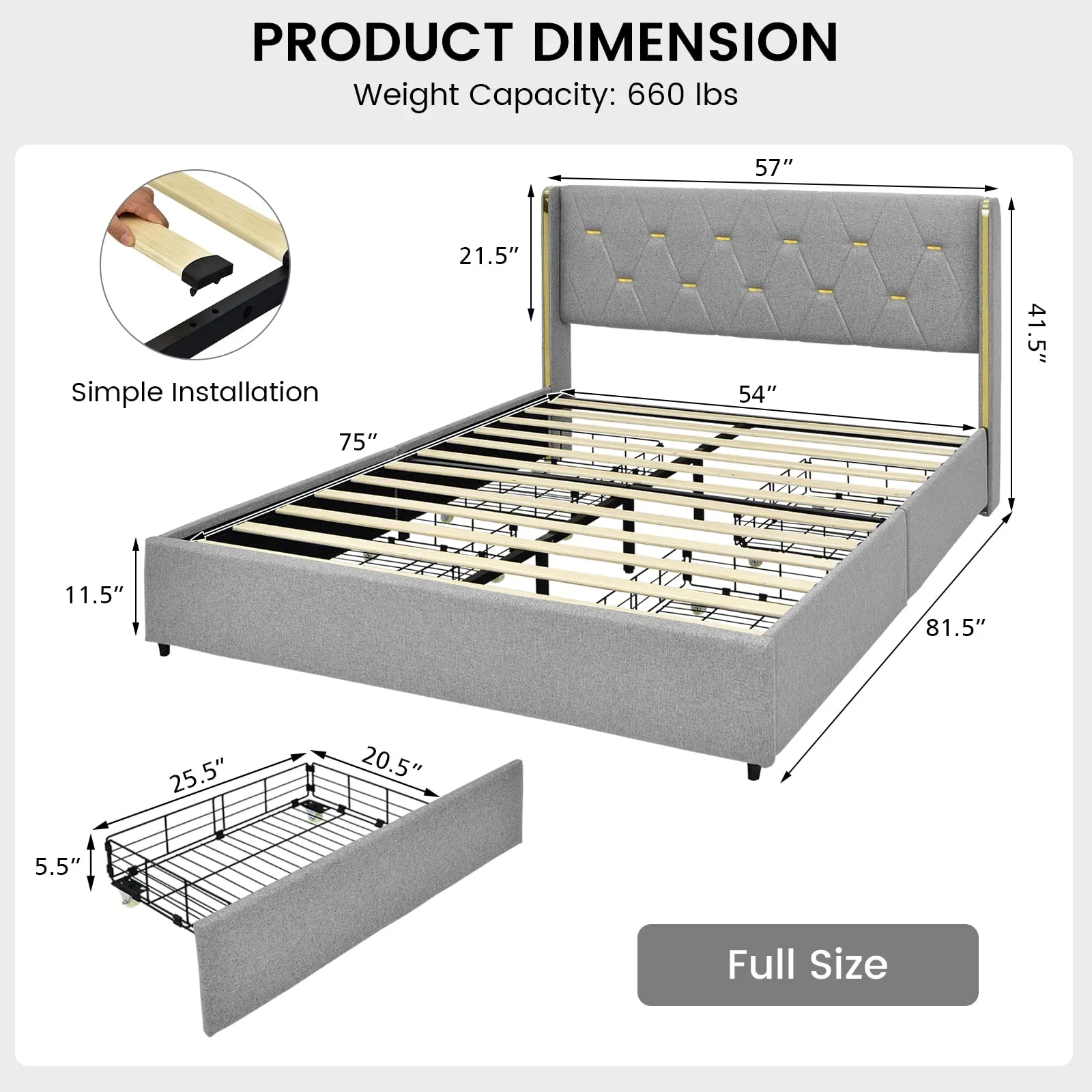 Giantex Upholstered Bed Frame with 4 Drawers
