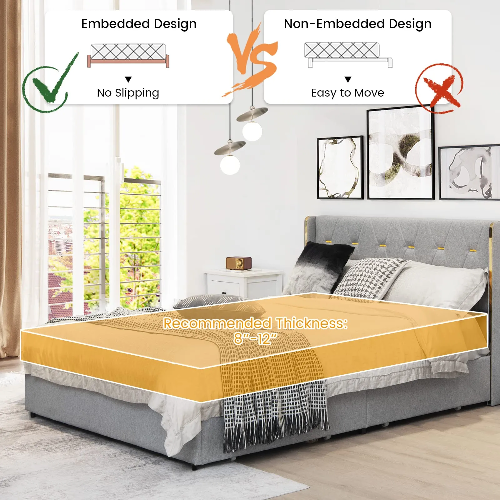 Giantex Upholstered Bed Frame with 4 Drawers