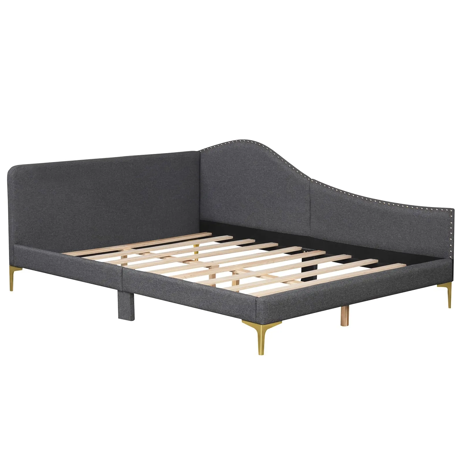 Giantex Upholstered Daybed, Rivet-Tufted Platform Bed with Headboard