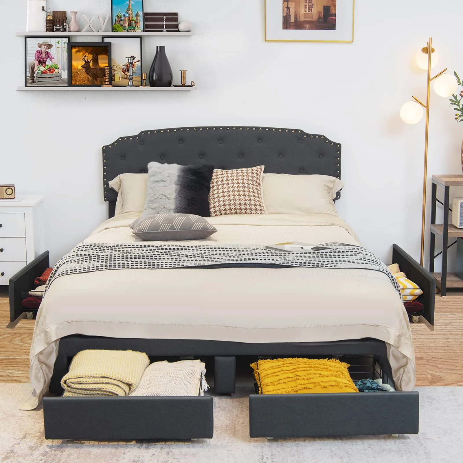 Giantex Upholstered Platform Bed Frame