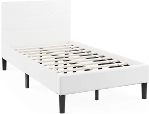 Giantex Upholstered Platform Bed Twin Size, Modern Bed Frame with Button Tufted Headboard (Beige) bed frame, queen bed