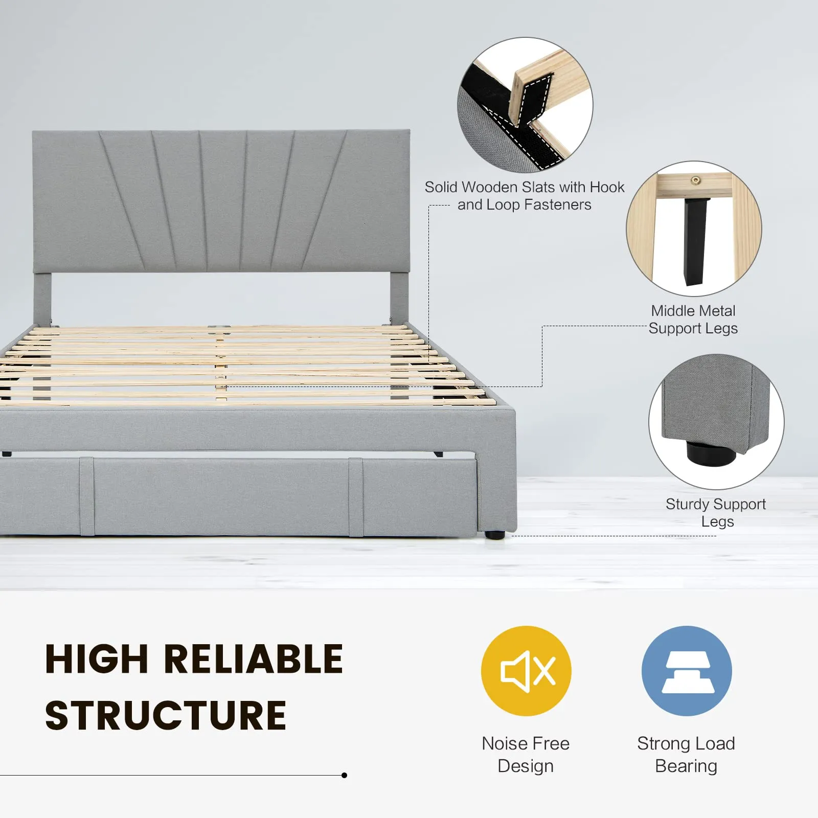Giantex Upholstered Queen Bed Frame with Drawer, Modern Platform Bed with Storage & Adjustable Headboard