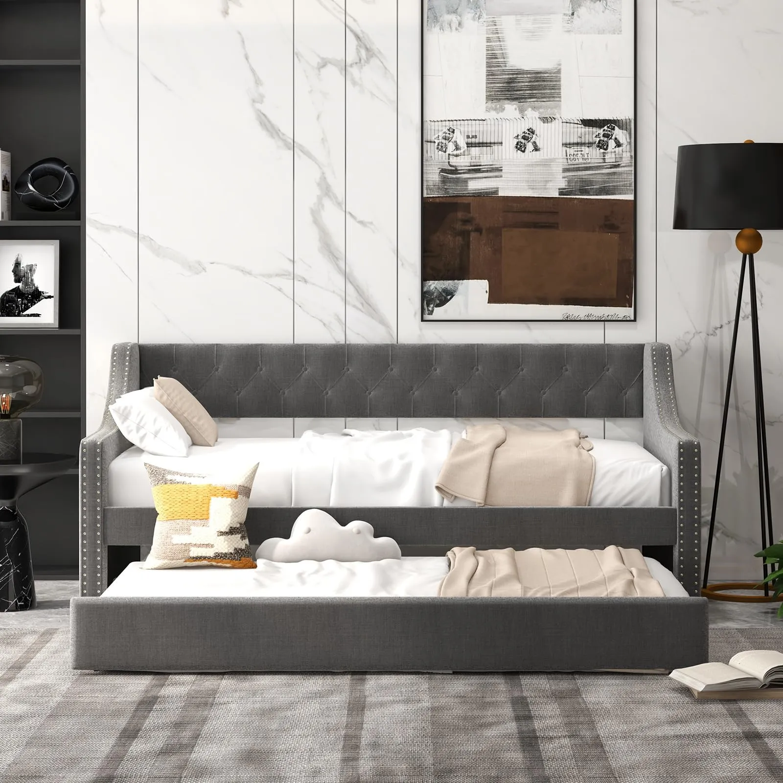 Giantex Upholstered Twin Daybed with Trundle