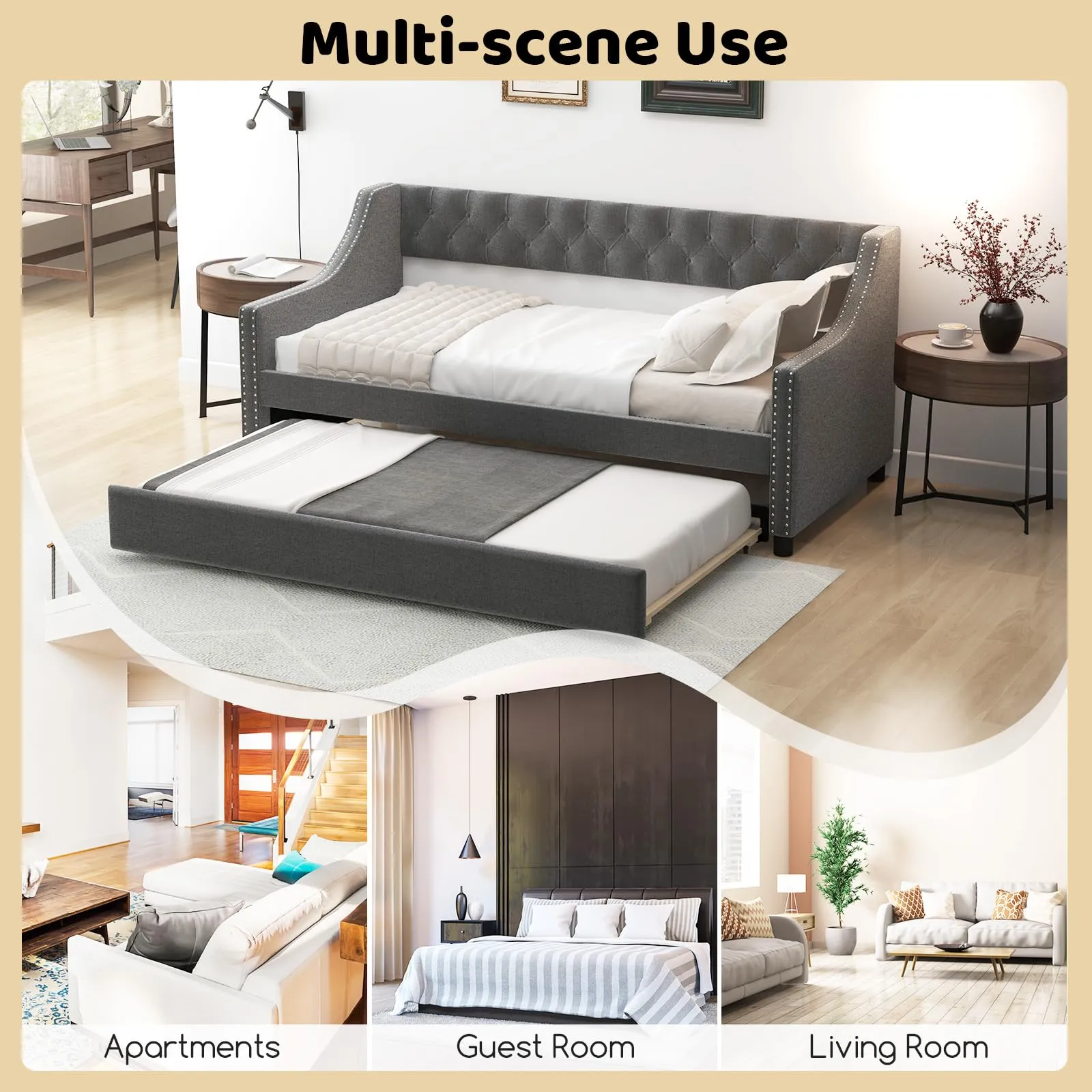 Giantex Upholstered Twin Daybed with Trundle