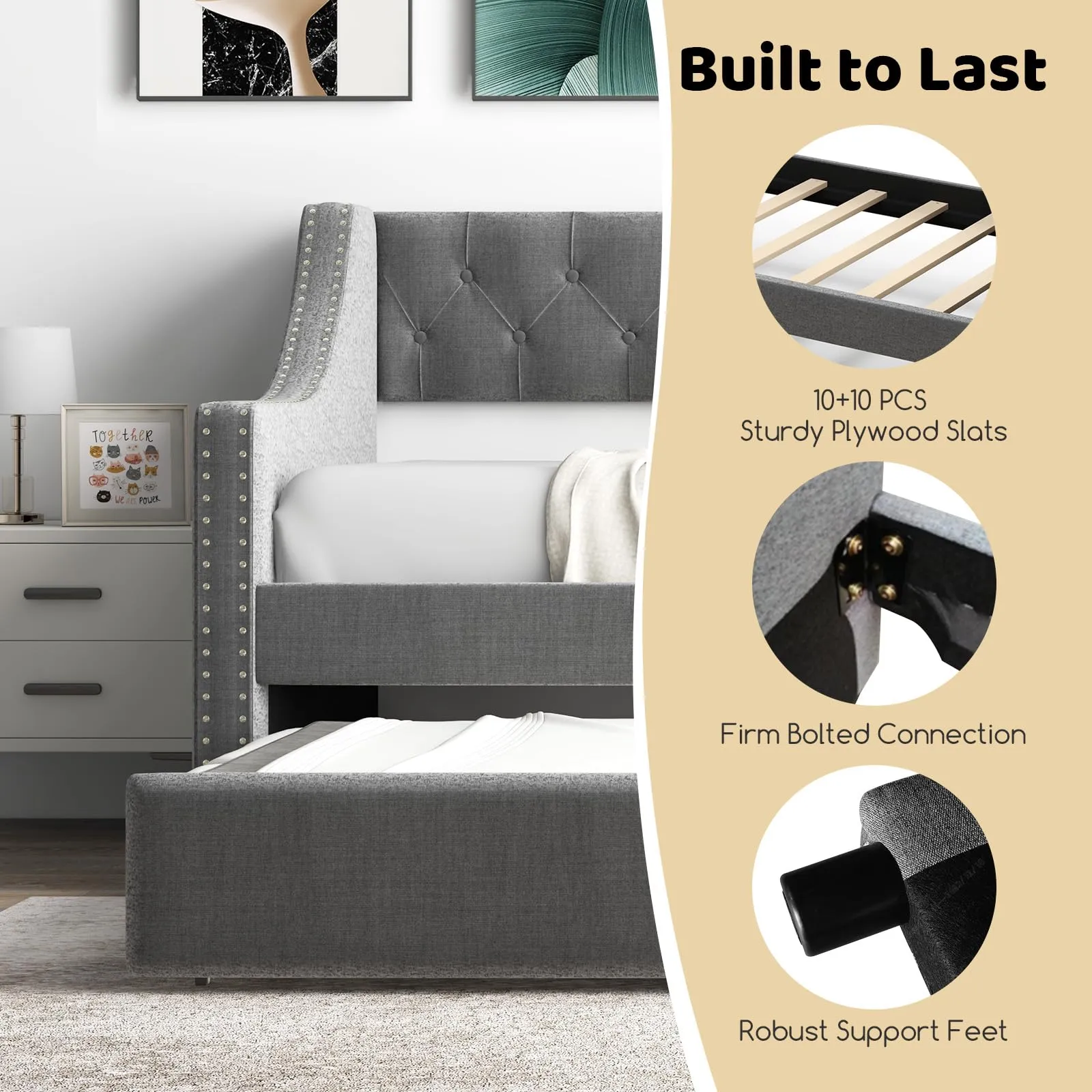 Giantex Upholstered Twin Daybed with Trundle