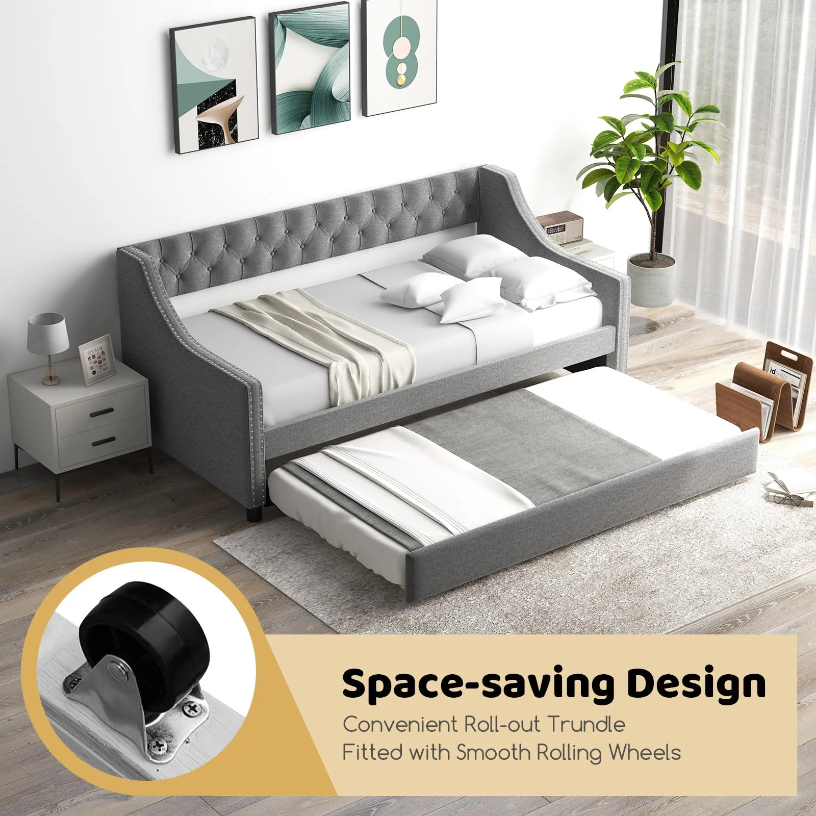 Giantex Upholstered Twin Daybed with Trundle