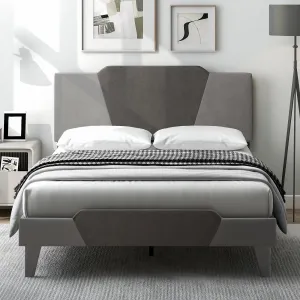 Giantex Velvet Upholstered Bed Frame with Headboard bed frame, queen bed