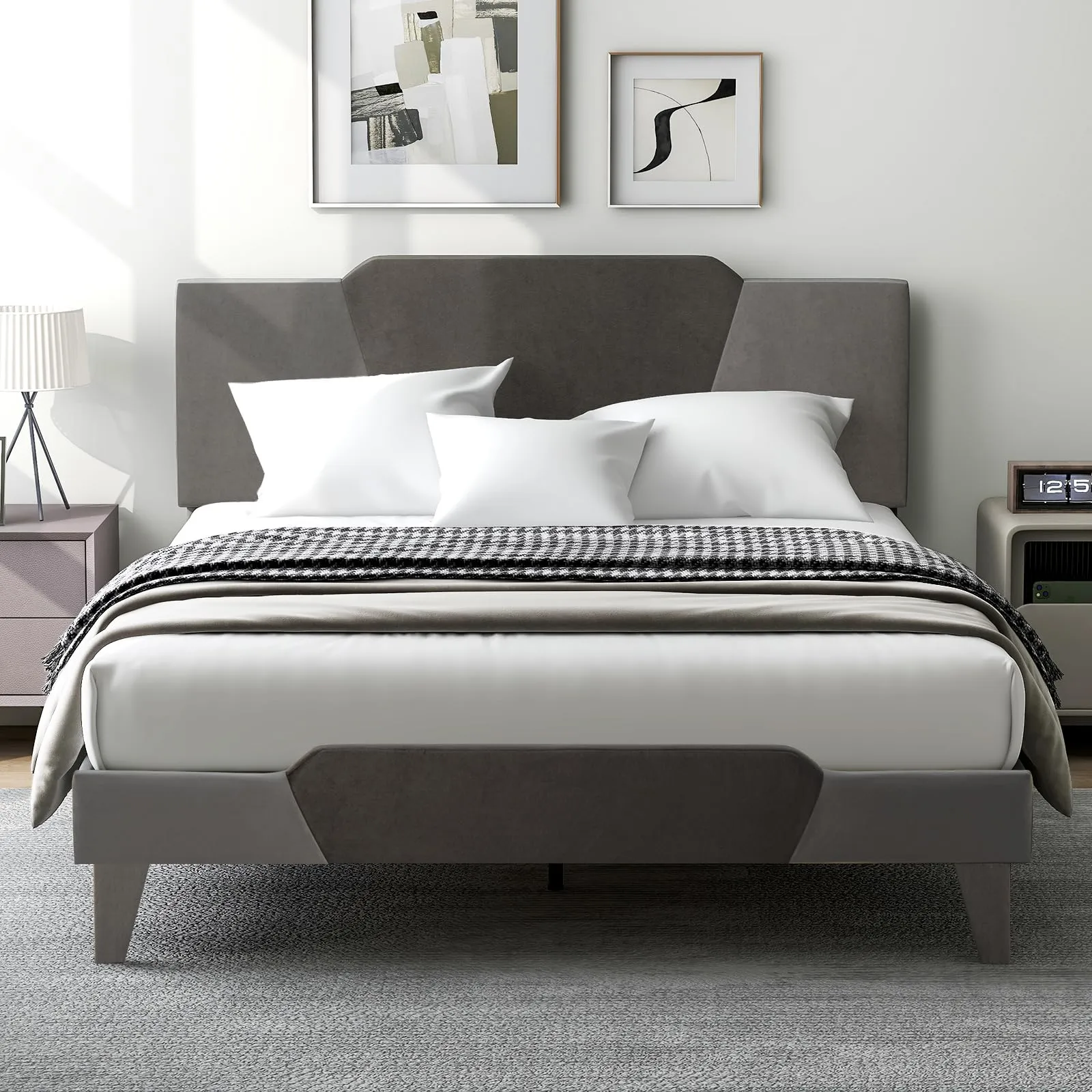 Giantex Velvet Upholstered Bed Frame with Headboard