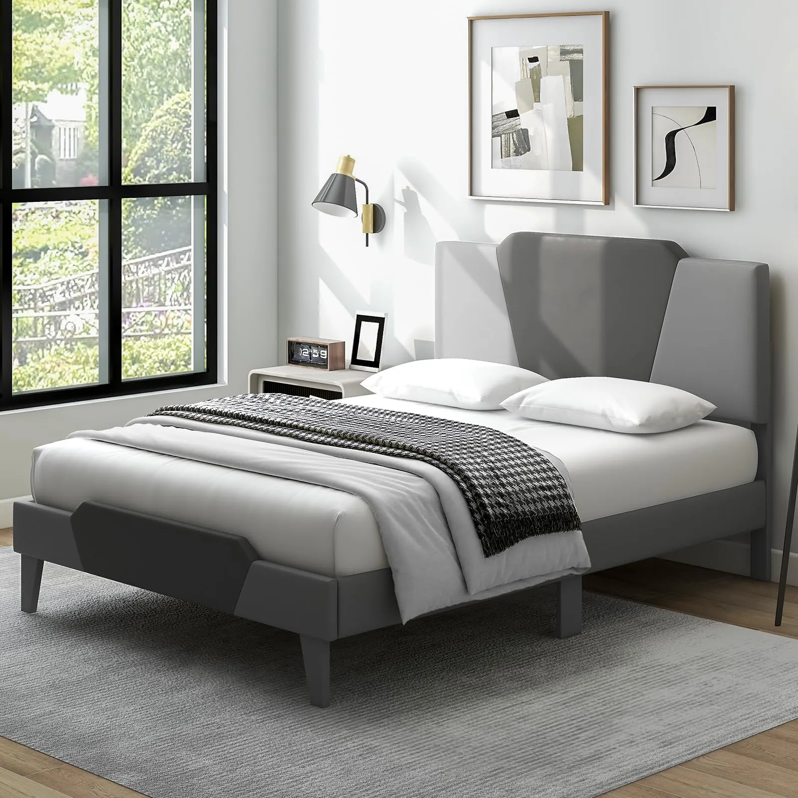 Giantex Velvet Upholstered Bed Frame with Headboard