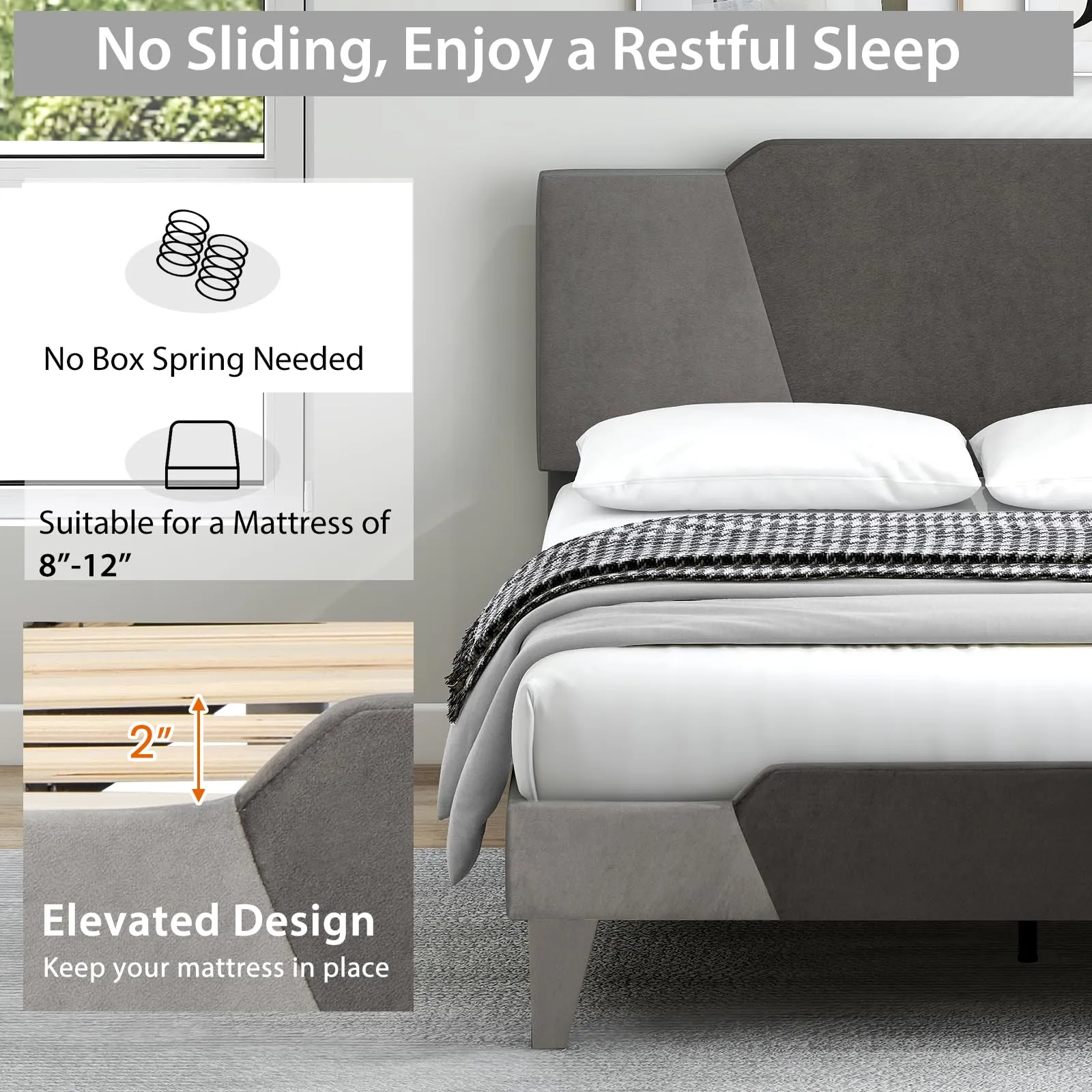 Giantex Velvet Upholstered Bed Frame with Headboard