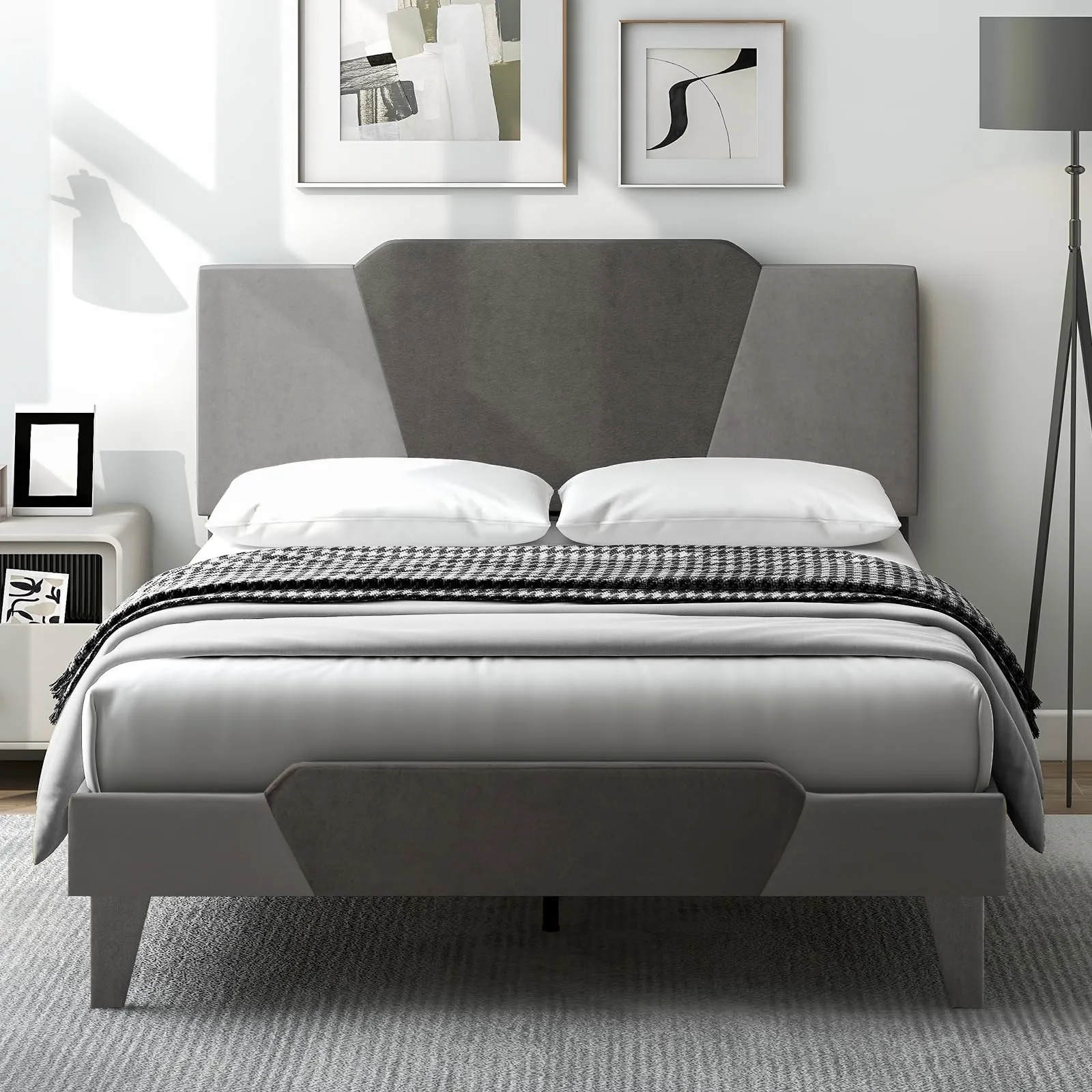 Giantex Velvet Upholstered Bed Frame with Headboard bed frame, queen bed
