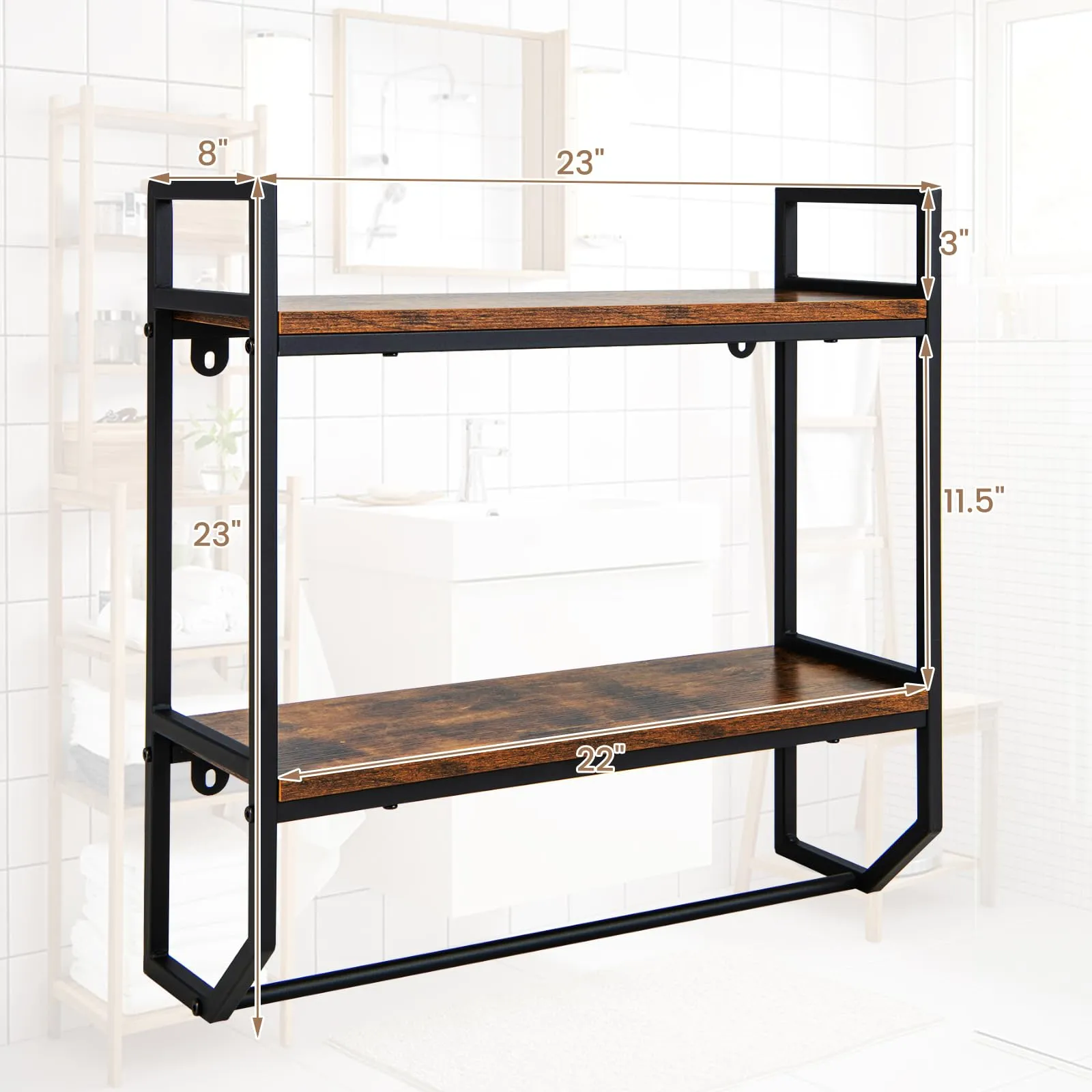 Giantex Wall Mounted Bathroom Shelves with Towel Bar