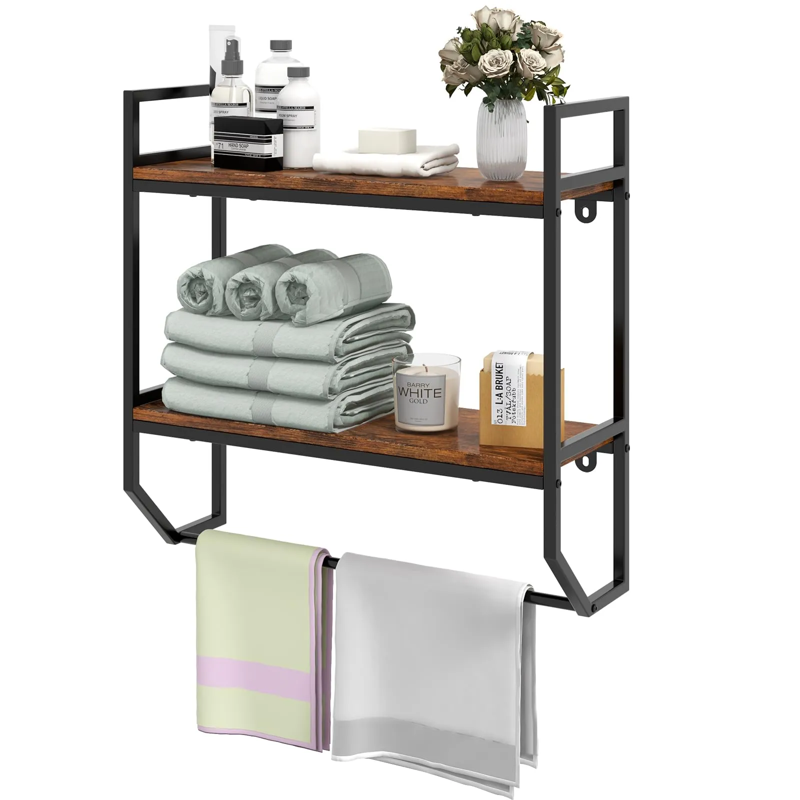 Giantex Wall Mounted Bathroom Shelves with Towel Bar bathroom organizer, toilet brush holder