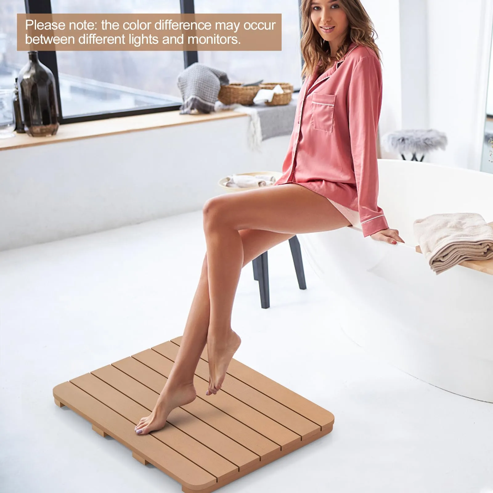 Giantex Waterproof Bath Mat, Shower Mat for Bathroom Inside, Outdoor HIPS Floor Mat with Non Foot Pads