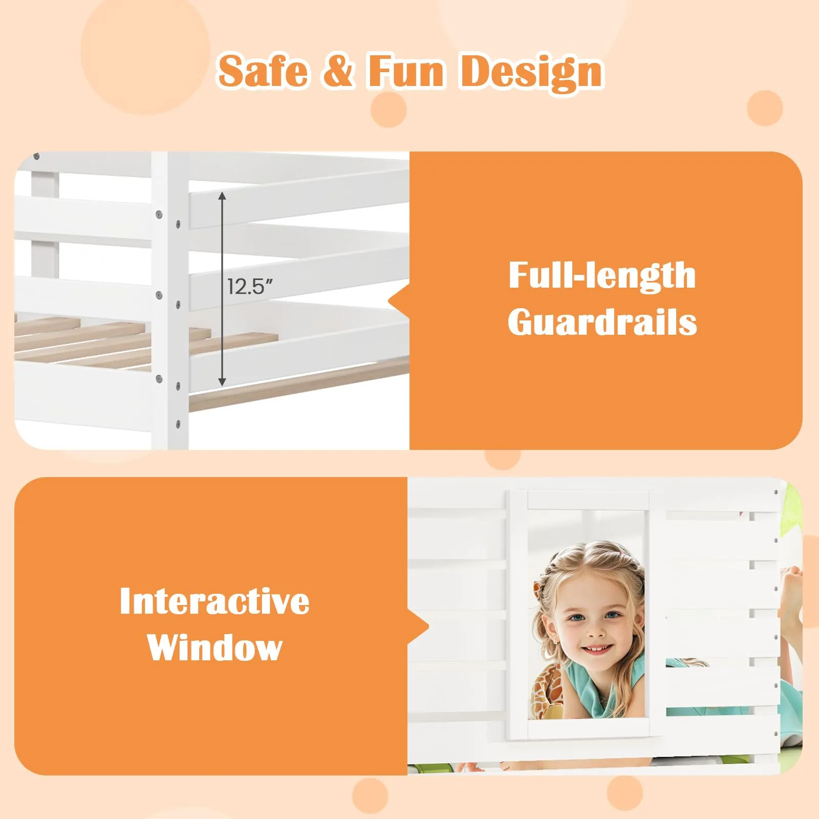 Giantex White Wood Bunk Bed Twin Over Twin with Ladder and Guardrail