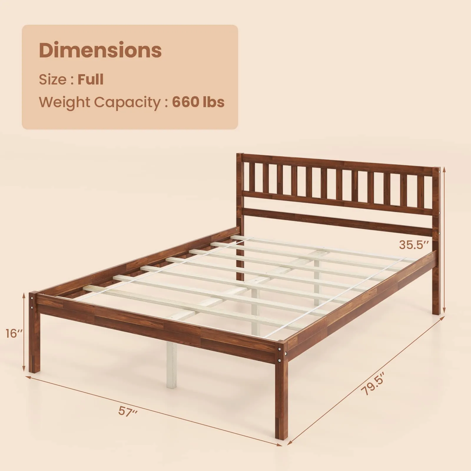 Giantex Wood Bed Frame with Headboard, Mid Century Platform Bed with Wood Slat Support, Walnut
