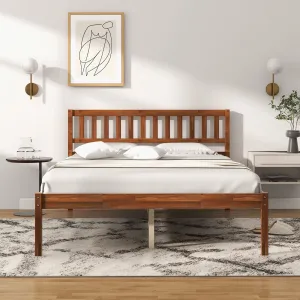 Giantex Wood Bed Frame with Headboard, Mid Century Platform Bed with Wood Slat Support, Walnut bed frame, queen bed