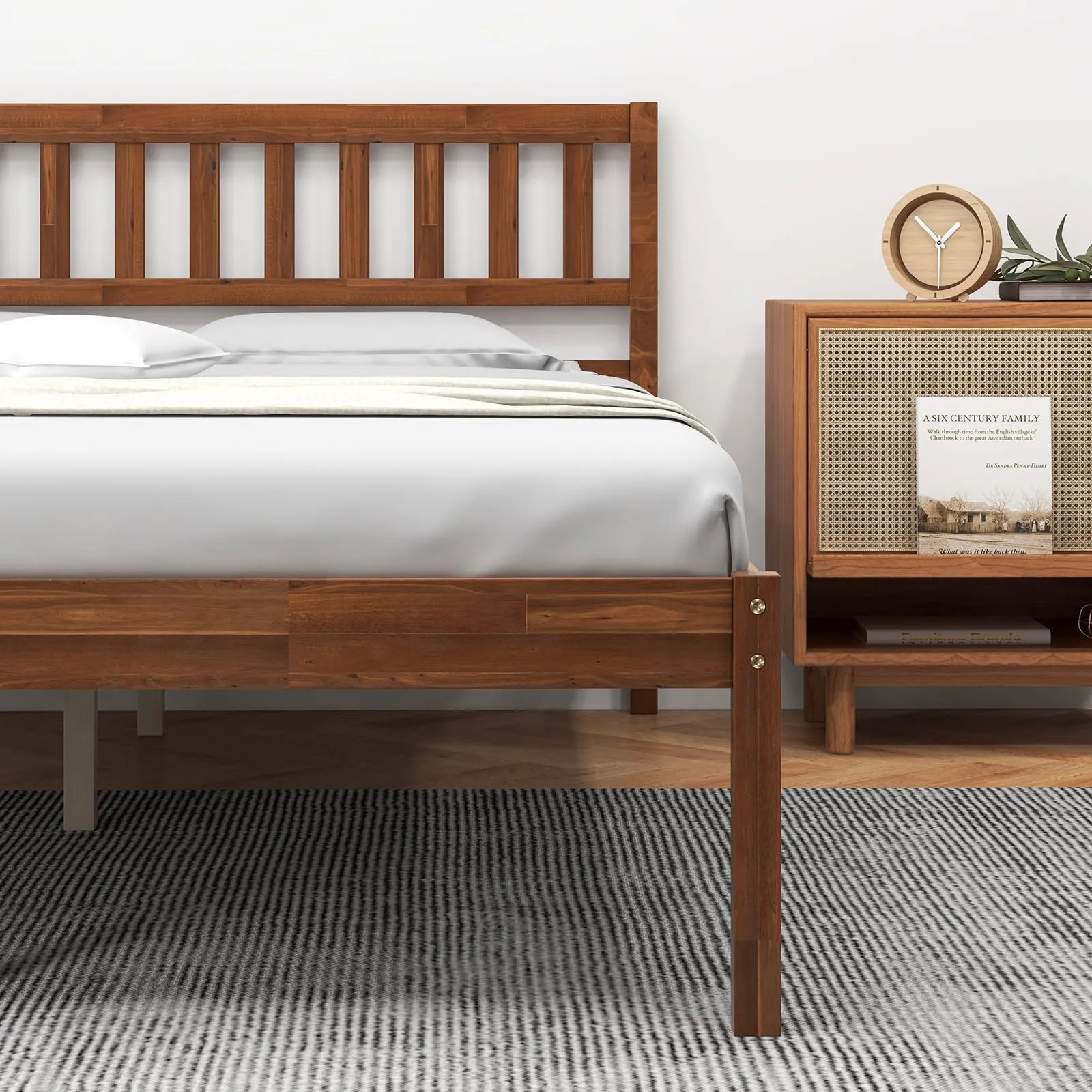 Giantex Wood Bed Frame with Headboard, Mid Century Platform Bed with Wood Slat Support, Walnut