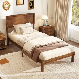 Giantex Wood Bed Frames with Headboard, Mid Century Modern Platform Bed bed frame, queen bed