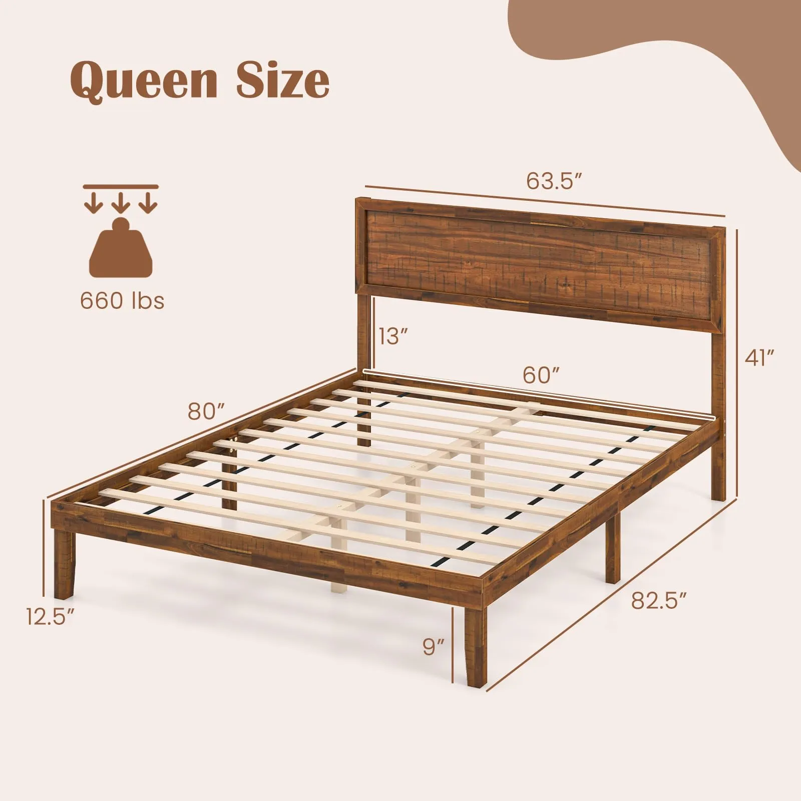 Giantex Wood Bed Frames with Headboard, Mid Century Modern Platform Bed