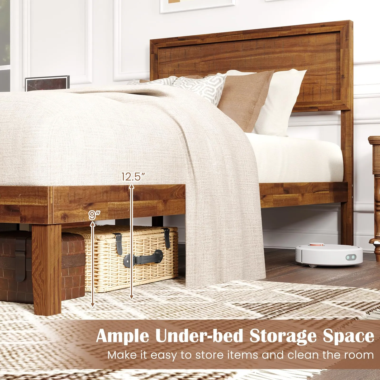 Giantex Wood Bed Frames with Headboard, Mid Century Modern Platform Bed