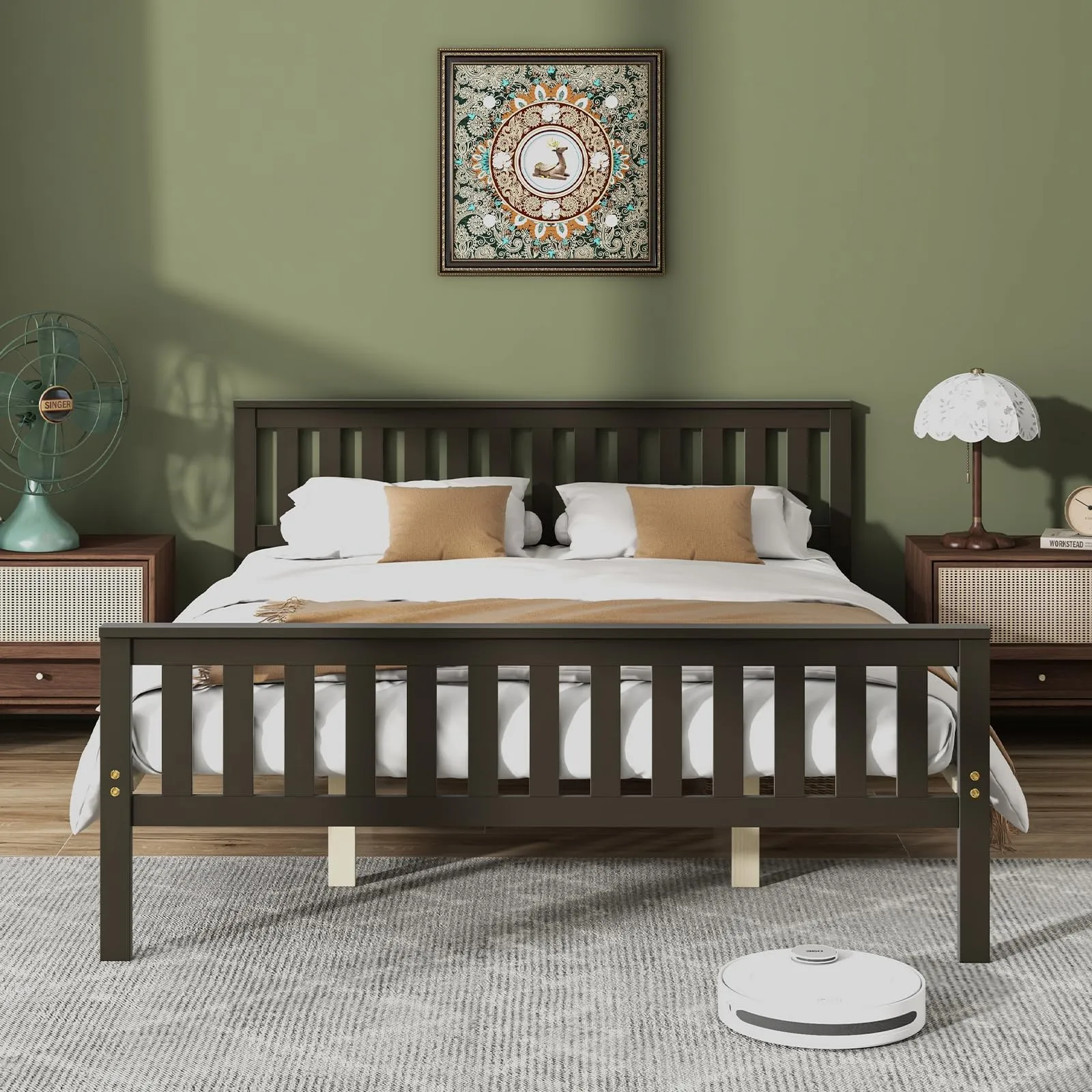 Giantex Wood Bed Frames with Headboard, Mid Century Platform Bed with Wooden Slats Support