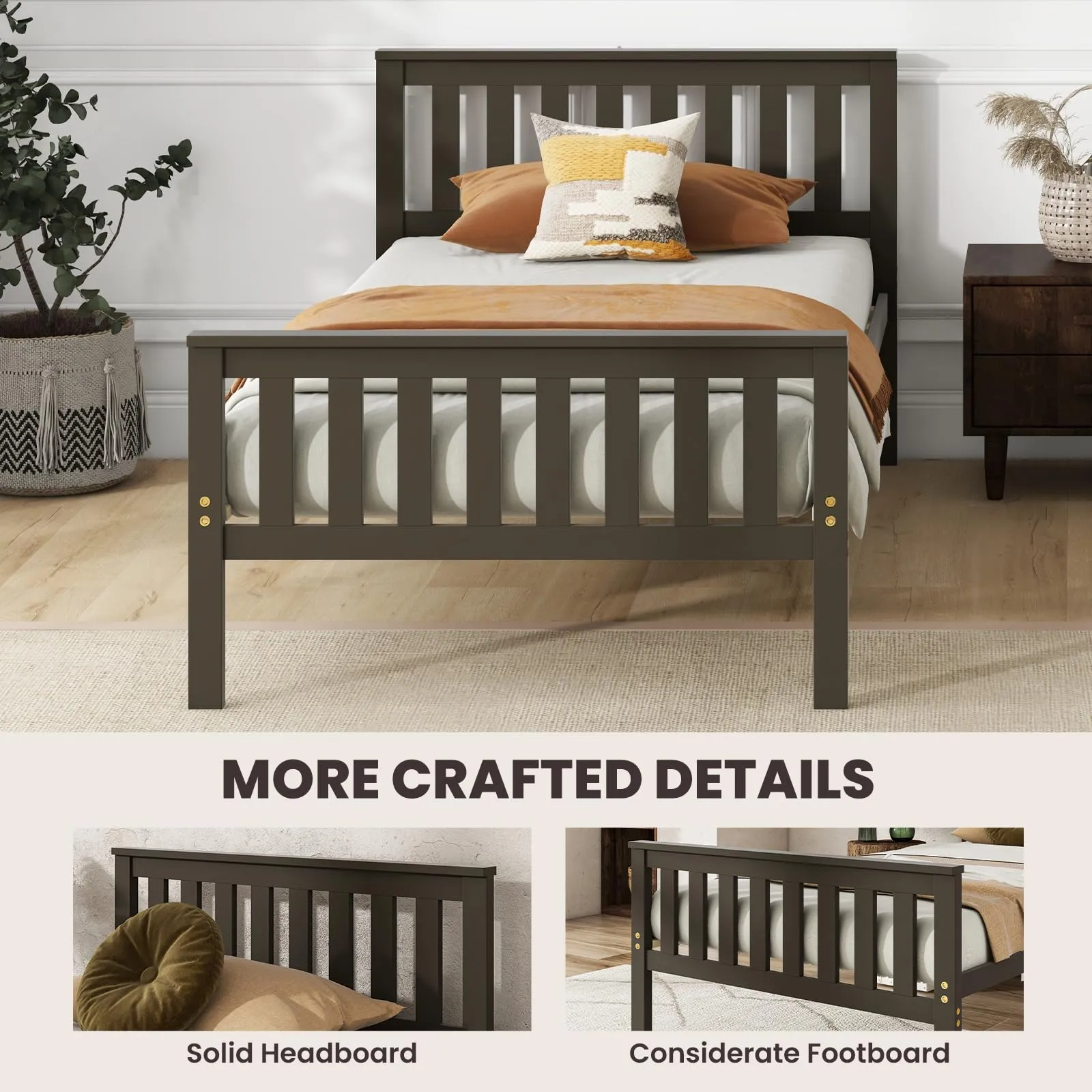 Giantex Wood Bed Frames with Headboard, Mid Century Platform Bed with Wooden Slats Support