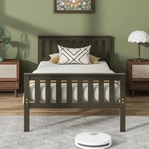 Giantex Wood Bed Frames with Headboard, Mid Century Platform Bed with Wooden Slats Support bed frame, queen bed