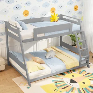 Giantex Wood Bunk Beds Twin Over Full Size, Solid Wood Floor Low Bunk Bed w/Removable Ladder bed frame, queen bed