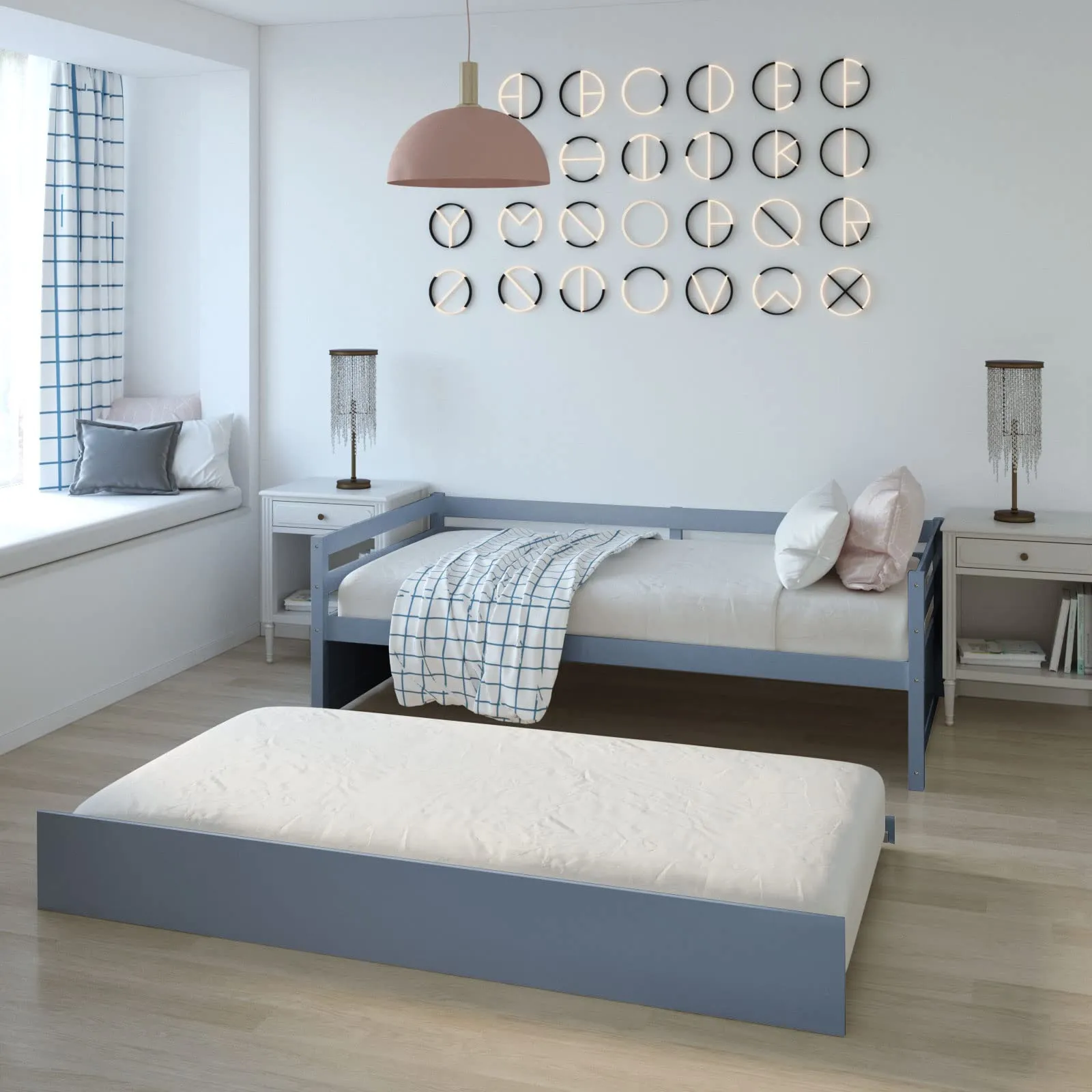 Giantex Wood Daybed with a Trundle, Twin Trundle Daybed with Durable Slat Support