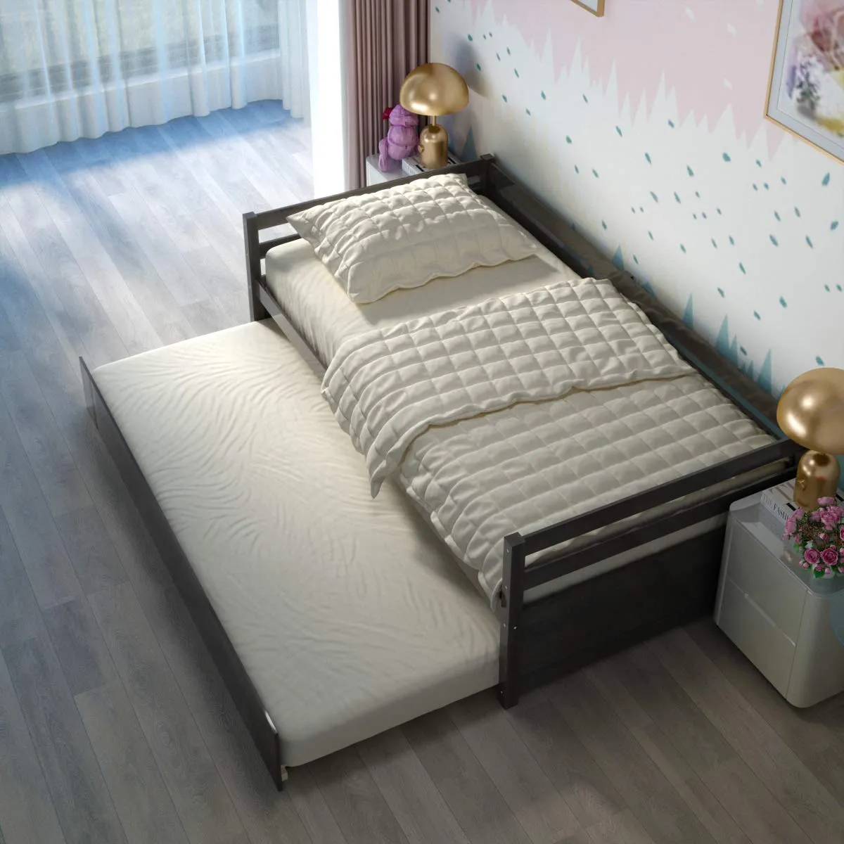 Giantex Wood Daybed with a Trundle, Twin Trundle Daybed with Durable Slat Support
