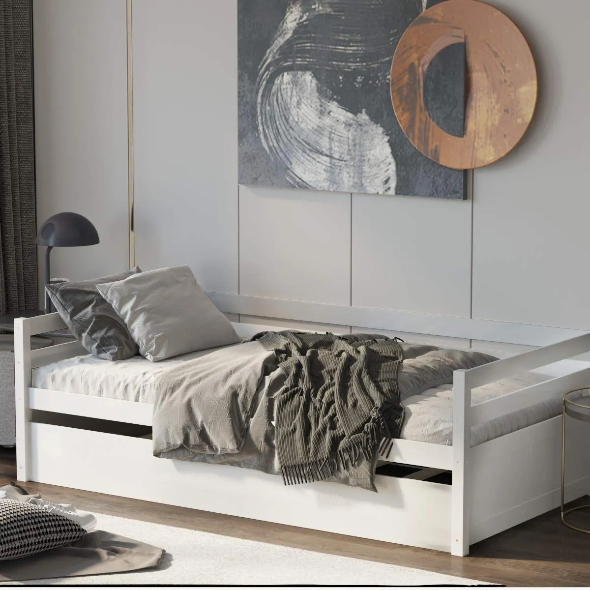 Giantex Wood Daybed with a Trundle, Twin Trundle Daybed with Durable Slat Support