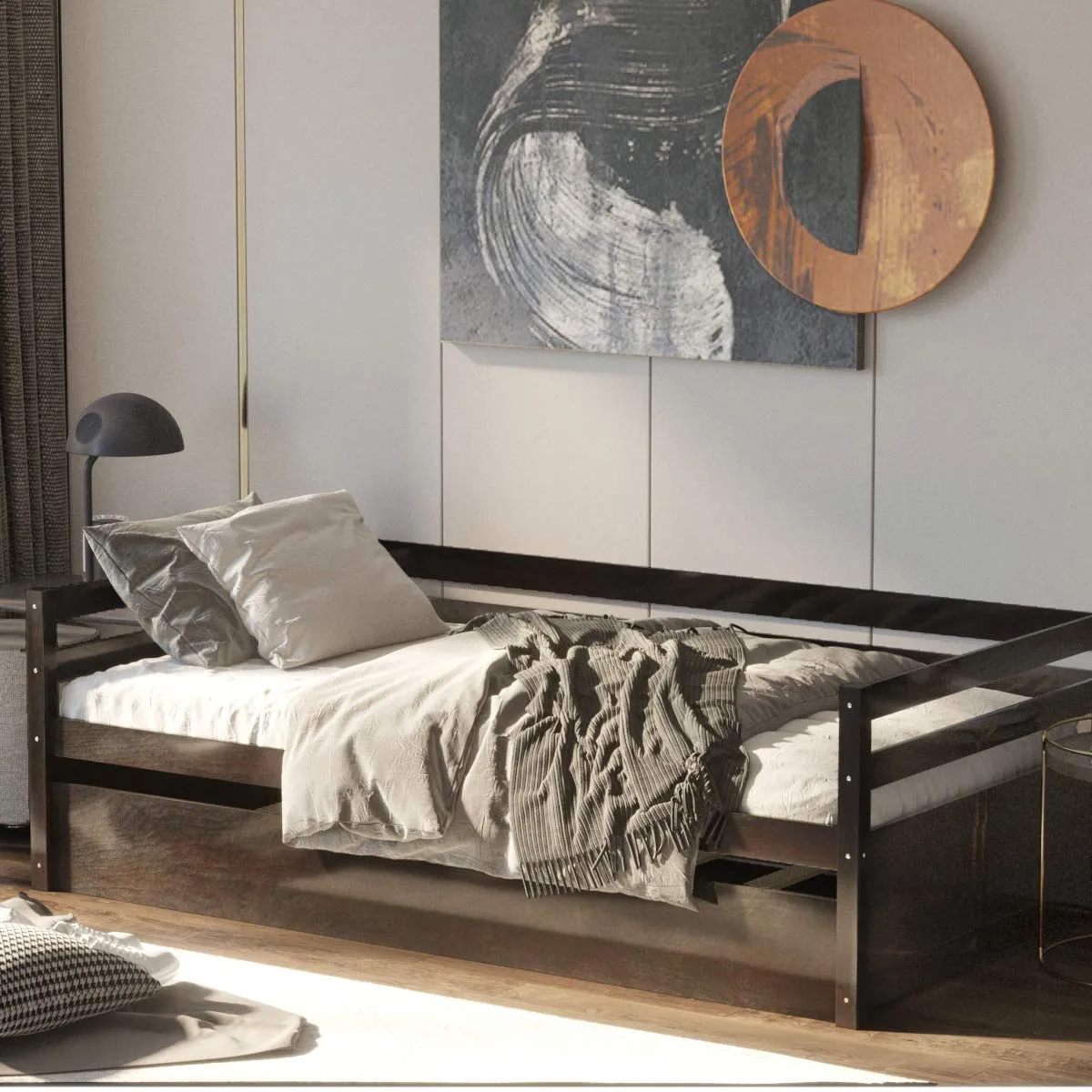 Giantex Wood Daybed with a Trundle, Twin Trundle Daybed with Durable Slat Support