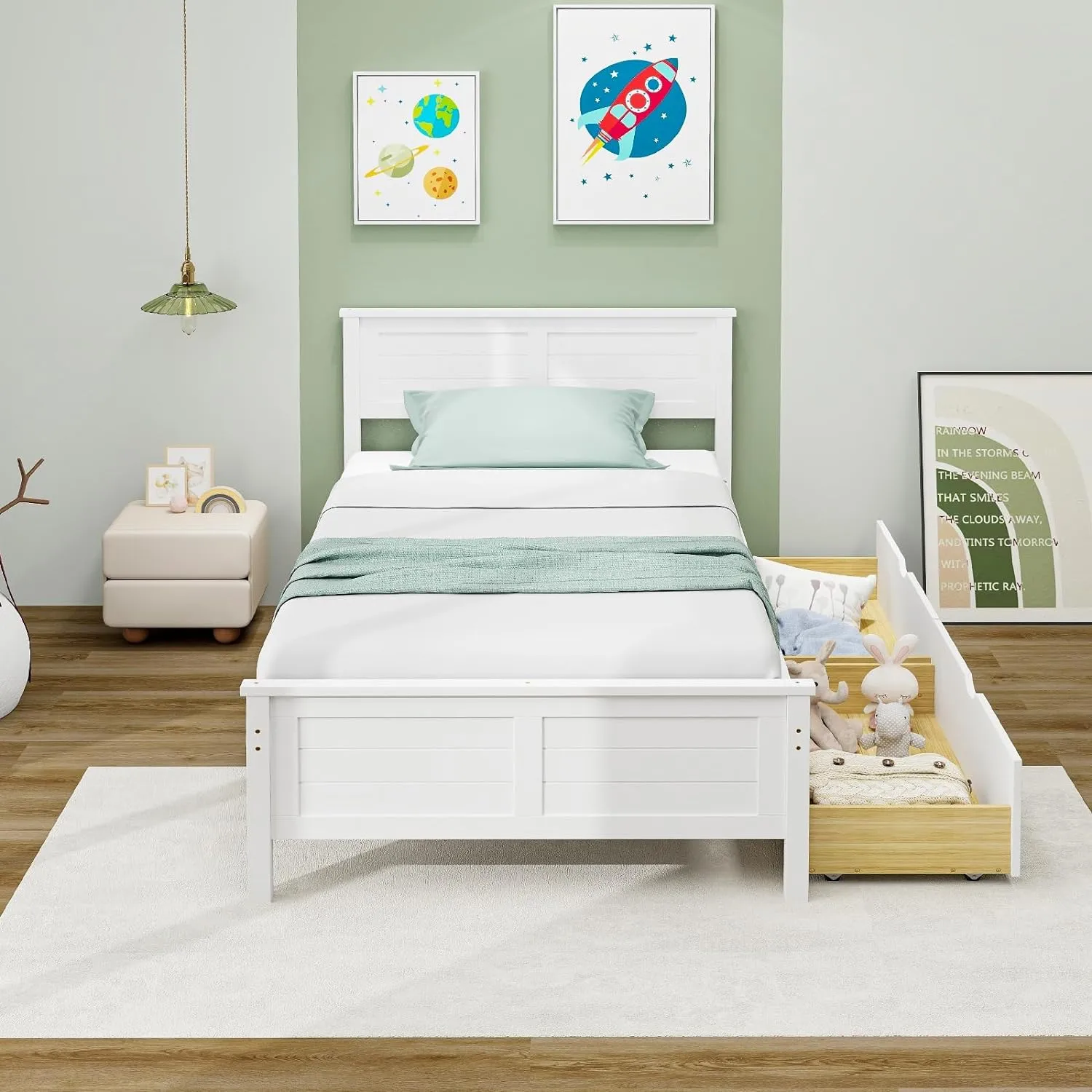 Giantex Wood Full Size Bed Frame with 2 Storage Drawers, Solid Wood Platform Bed with Headboard
