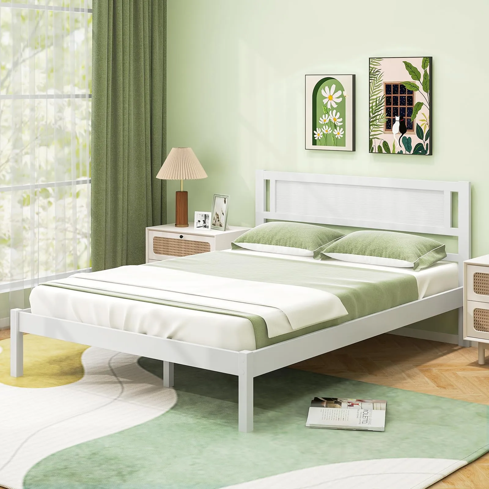 Giantex Wood Full Size Bed Frame with Headboard