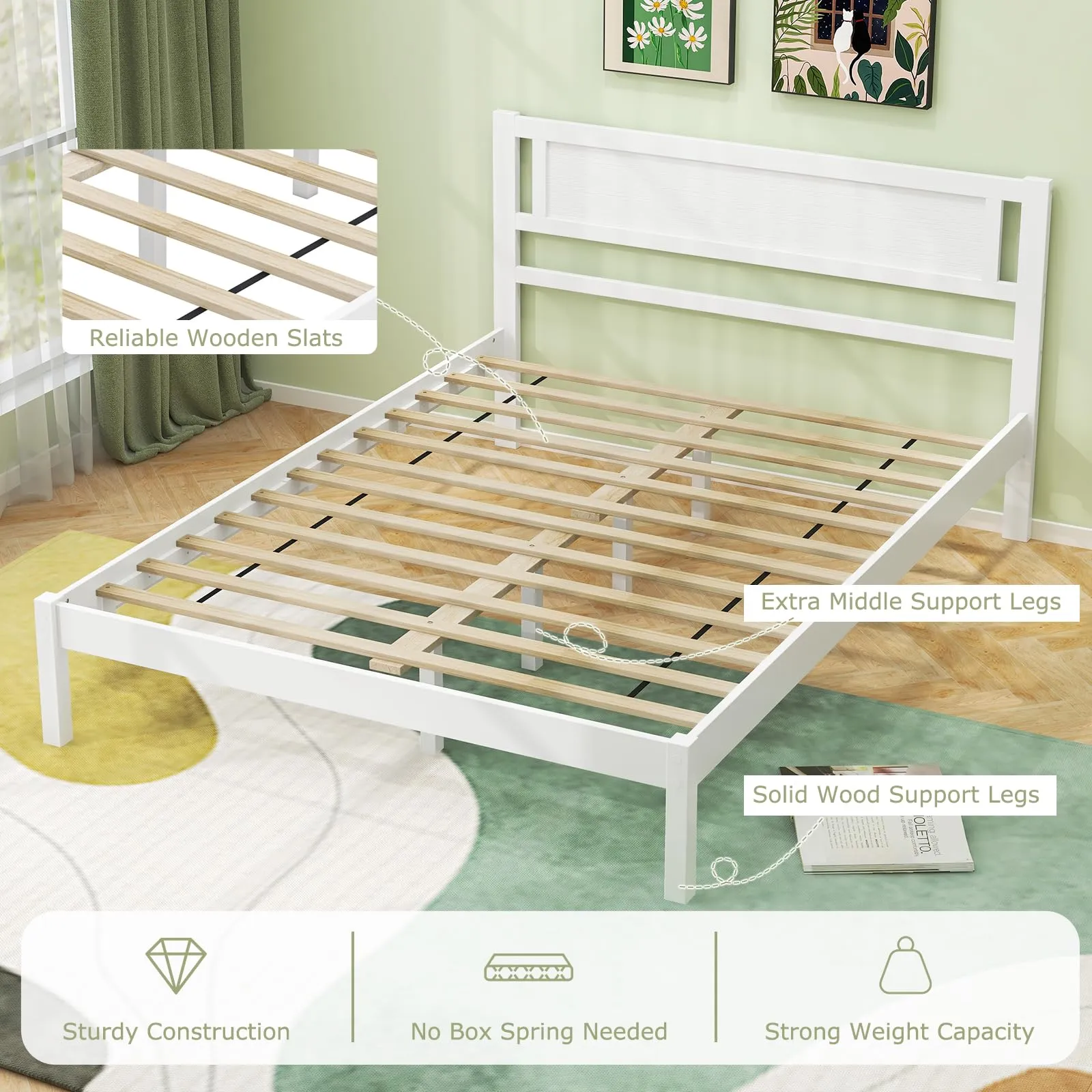 Giantex Wood Full Size Bed Frame with Headboard