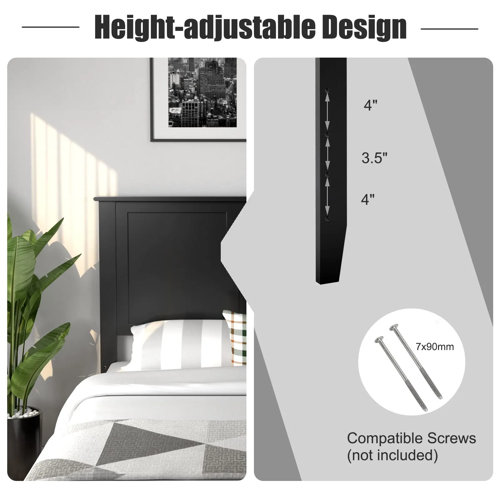 Giantex Wood Headboard, Flat Panel Headboard with Pre-drilled Holes for Height Adjustment