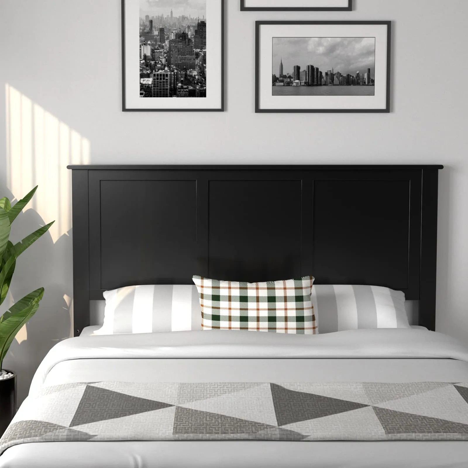 Giantex Wood Headboard, Flat Panel Headboard with Pre-drilled Holes for Height Adjustment