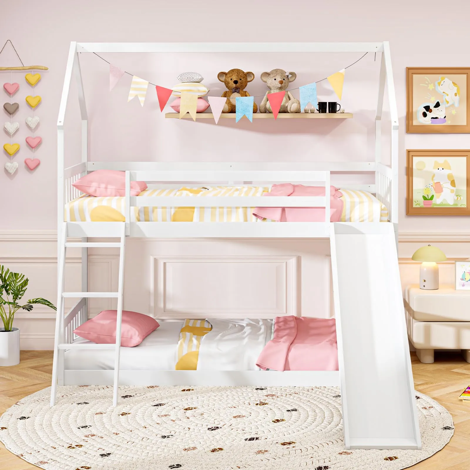 Giantex Wood Kids Bunk Bed with Slide & Ladder