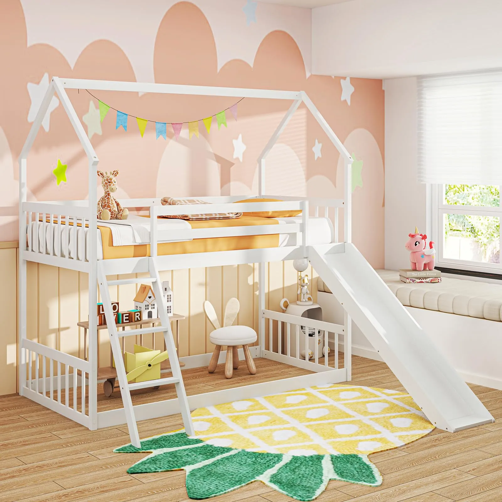 Giantex Wood Kids Bunk Bed with Slide & Ladder