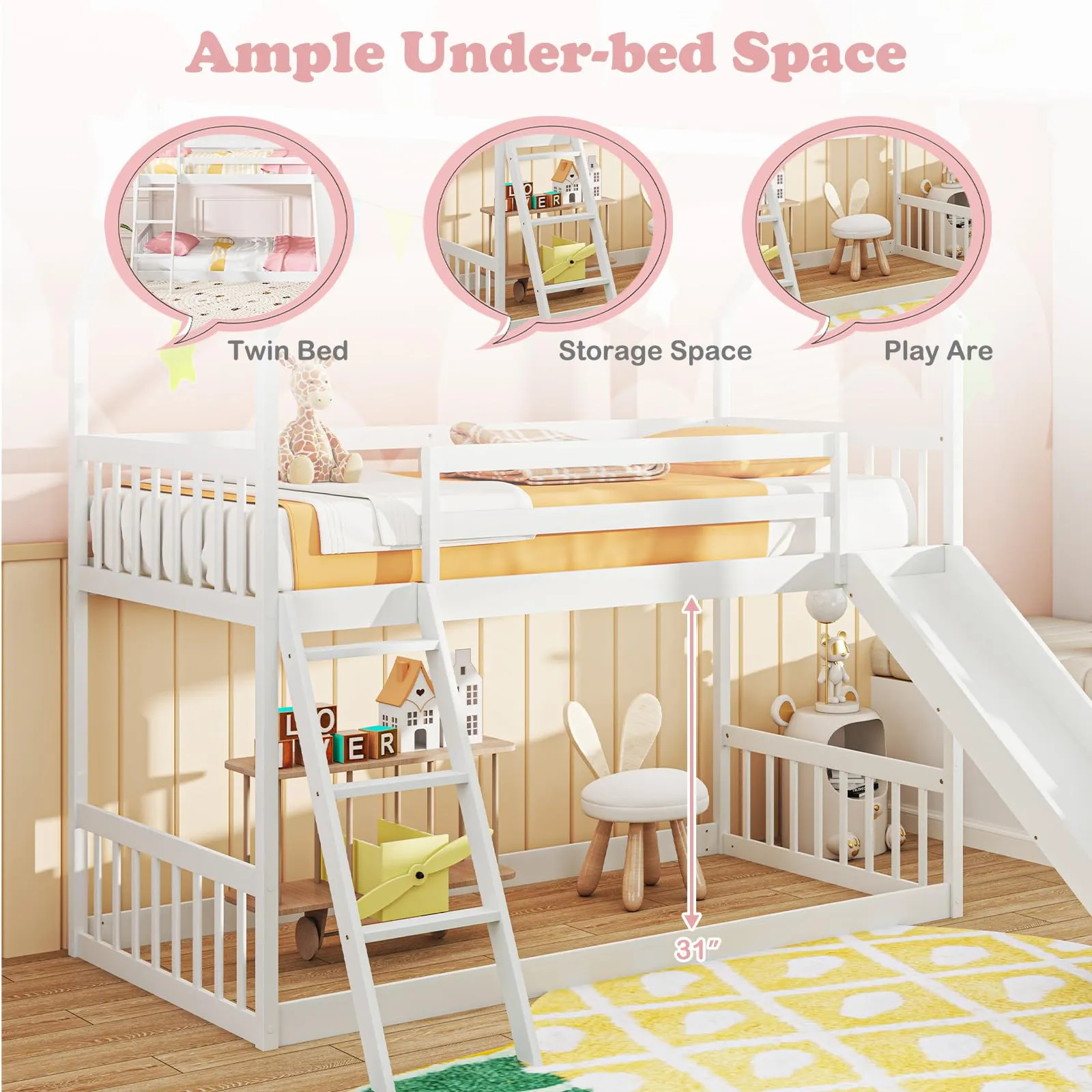 Giantex Wood Kids Bunk Bed with Slide & Ladder