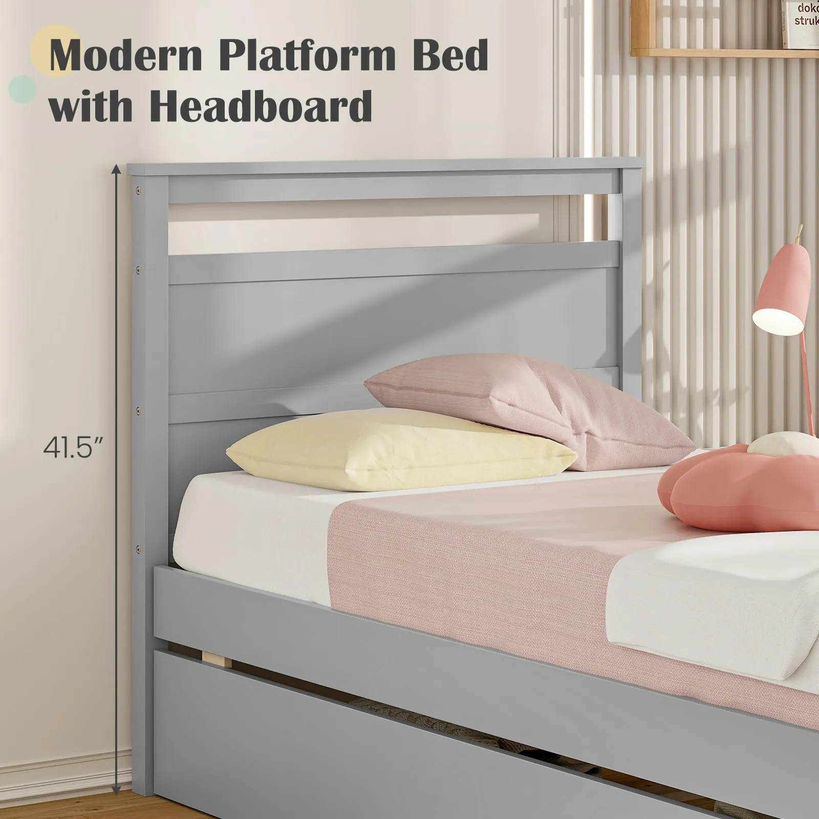 Giantex Wood Twin Bed with 2 Storage Drawers, Solid Wood Platform Bed with Headboard