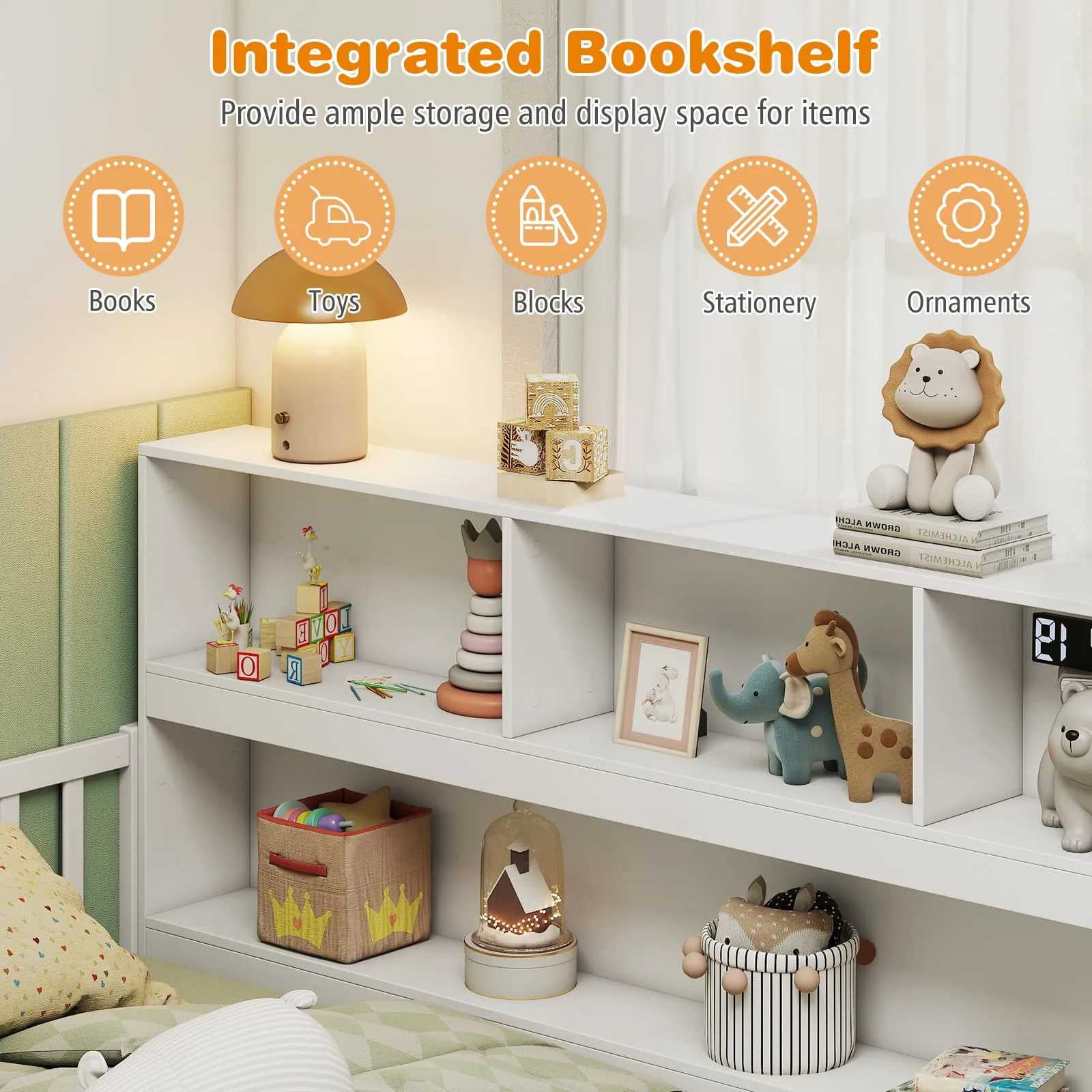 Giantex Wooden Montessori Bed Frame with Bookcase
