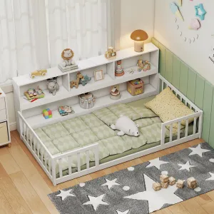 Giantex Wooden Montessori Bed Frame with Bookcase bed frame, queen bed