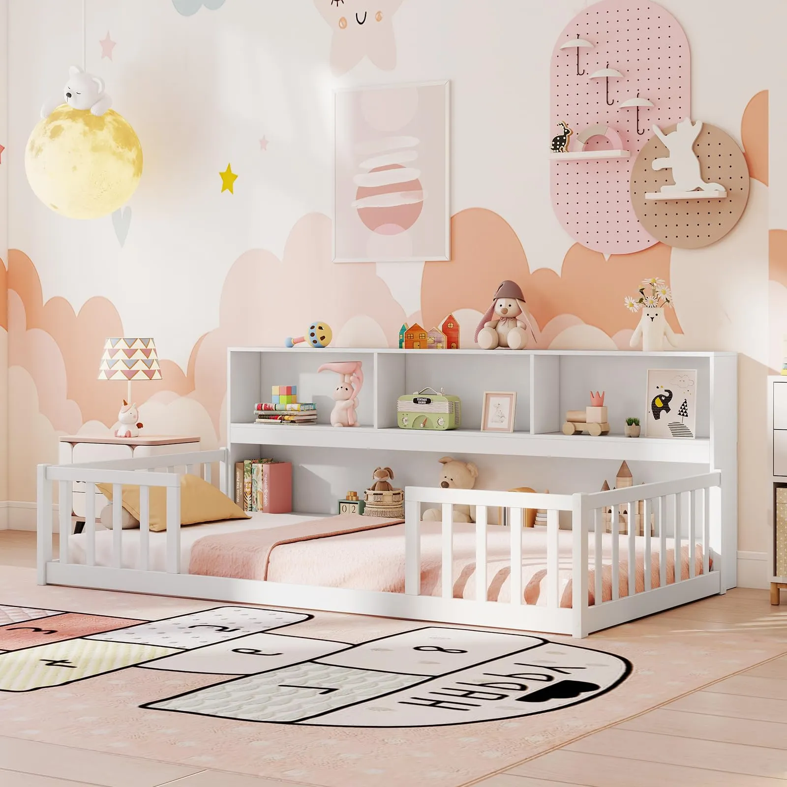 Giantex Wooden Montessori Bed Frame with Bookcase